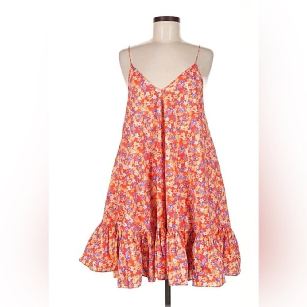 Caroline Constas Floral Dress in Orange and Purple